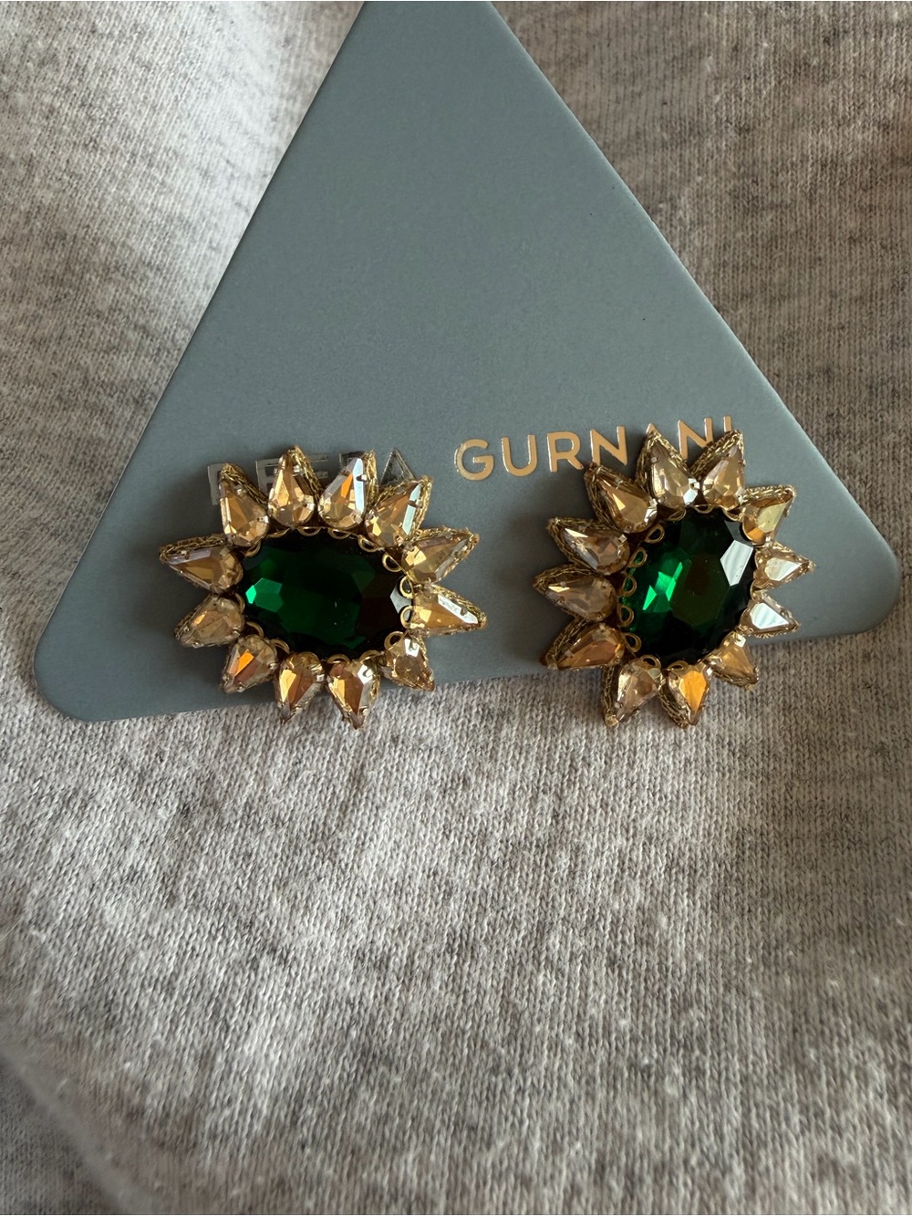 Deepa gurnani Emerald Green Crystal Sunburst stud Earrings